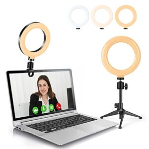 video conference lighting kits, 6” led selfie ring light with tripod stand, clip on laptop monitor for webcam lighting/zoom lighting/remote working/self broadcasting/live streaming
