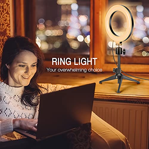 Video Conference Lighting Kits, 6” LED Selfie Ring Light with Tripod Stand, Clip on Laptop Monitor for Webcam Lighting/Zoom Lighting/Remote Working/Self Broadcasting/Live Streaming