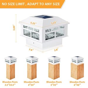 POWGDLT Solar Post Cap Lights Outdoor 20 Lumen Double LED Fence Post Solar Powered Waterproof Light-One-Fits-All Base for 4x4 or 5x5 Wood Posts in Patio, Deck or Garden Decoration, 12 Pack (White)…