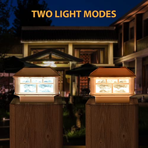 POWGDLT Solar Post Cap Lights Outdoor 20 Lumen Double LED Fence Post Solar Powered Waterproof Light-One-Fits-All Base for 4x4 or 5x5 Wood Posts in Patio, Deck or Garden Decoration, 12 Pack (White)…