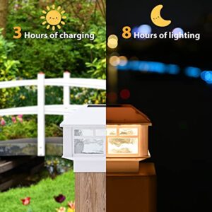 POWGDLT Solar Post Cap Lights Outdoor 20 Lumen Double LED Fence Post Solar Powered Waterproof Light-One-Fits-All Base for 4x4 or 5x5 Wood Posts in Patio, Deck or Garden Decoration, 12 Pack (White)…