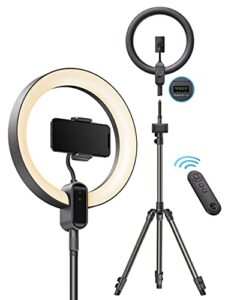 ring light with stand, 12 inch led ring light features upgraded tripod & remote control, selfie light with phone holder adjustable height smooth dimming for makeup studio portrait youtube vlog