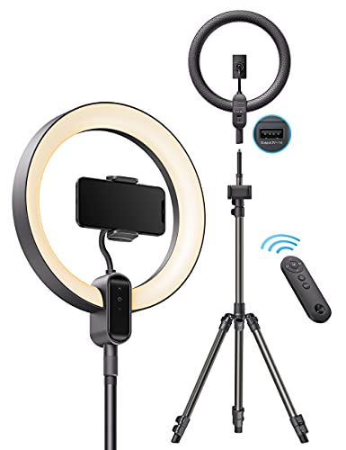 Ring Light with Stand, 12 inch LED Ring Light Features Upgraded Tripod & Remote Control, Selfie Light with Phone Holder Adjustable Height Smooth Dimming for Makeup Studio Portrait YouTube Vlog