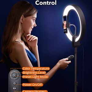 Ring Light with Stand, 12 inch LED Ring Light Features Upgraded Tripod & Remote Control, Selfie Light with Phone Holder Adjustable Height Smooth Dimming for Makeup Studio Portrait YouTube Vlog