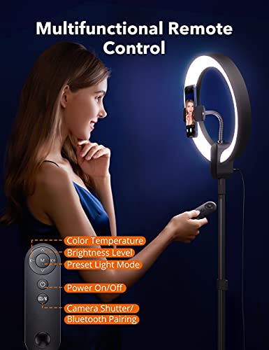 Ring Light with Stand, 12 inch LED Ring Light Features Upgraded Tripod & Remote Control, Selfie Light with Phone Holder Adjustable Height Smooth Dimming for Makeup Studio Portrait YouTube Vlog