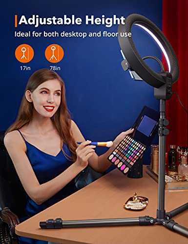 Ring Light with Stand, 12 inch LED Ring Light Features Upgraded Tripod & Remote Control, Selfie Light with Phone Holder Adjustable Height Smooth Dimming for Makeup Studio Portrait YouTube Vlog