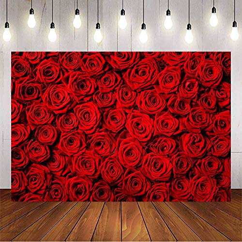 Avezano Valentine's Day Backdrop Rose Flower Wall Photo Background Red Rose Wedding Bridal Shower Photography Backdrop Mother's Day Birthday Party Dessert Table Banner (7x5ft)