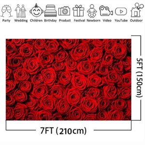Avezano Valentine's Day Backdrop Rose Flower Wall Photo Background Red Rose Wedding Bridal Shower Photography Backdrop Mother's Day Birthday Party Dessert Table Banner (7x5ft)