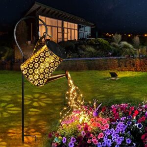 ledeak solar watering can with lights, garden shower light solar lanterns hanging waterproof star light led string fairy lights, decorative retro metal string lights for lawn outdoor pathway patio