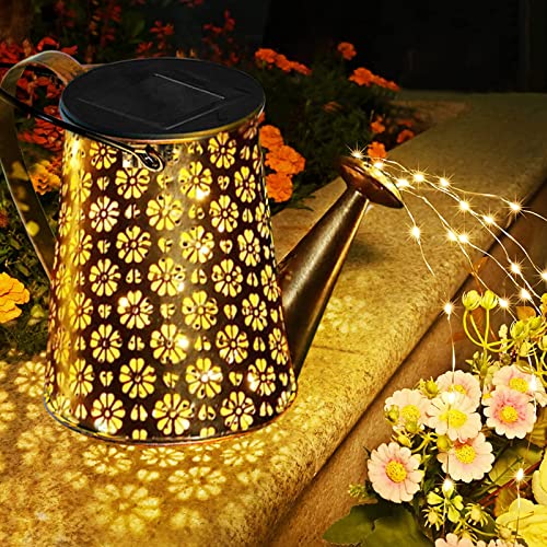 Ledeak Solar Watering Can with Lights, Garden Shower Light Solar Lanterns Hanging Waterproof Star Light LED String Fairy Lights, Decorative Retro Metal String Lights for Lawn Outdoor Pathway Patio