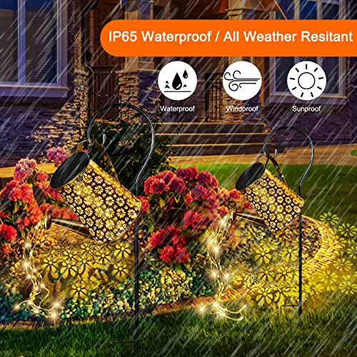 Ledeak Solar Watering Can with Lights, Garden Shower Light Solar Lanterns Hanging Waterproof Star Light LED String Fairy Lights, Decorative Retro Metal String Lights for Lawn Outdoor Pathway Patio