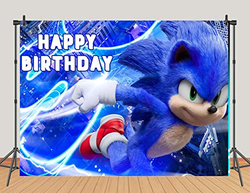 PSXF Blue Sonic Hedgehog Happy Birthday Themed Photography Backdrop 5x3ft Sonic Boom Superhero Kids 1st Birthday Party Photo Background Studio Banner