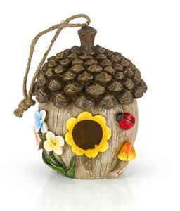 dawhud direct hanging bird houses for outside, hand-painted bird houses for outdoors decorative birdhouses (acorn cottage) patio garden decorative pet cottage distressed wooden birdhouse