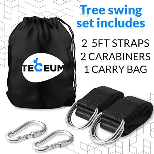 [New 2022] TECEUM Tree Swing Straps Hanging Kit (Set of 2) – 5 ft 8 ft 10 ft – Heavy-Duty Camping Hammock Strap (2,000 lb) – with Safety Lock Carabiners & Carry Bag – for All Swing Types – Outdoors