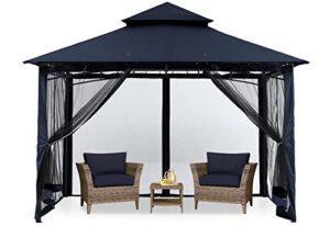 mastercanopy outdoor garden gazebo for patios with stable steel frame and netting walls (8×8,navy blue)