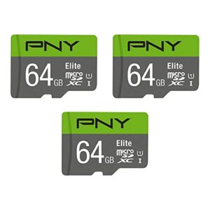 PNY 64GB Elite Class 10 U1 microSDXC Flash Memory Card 3-Pack - 100MB/s, Class 10, U1, Full HD, UHS-I, Micro SD