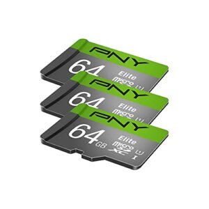 PNY 64GB Elite Class 10 U1 microSDXC Flash Memory Card 3-Pack - 100MB/s, Class 10, U1, Full HD, UHS-I, Micro SD