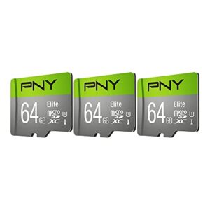 PNY 64GB Elite Class 10 U1 microSDXC Flash Memory Card 3-Pack - 100MB/s, Class 10, U1, Full HD, UHS-I, Micro SD