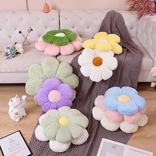 LANFIRE Flower Throw Pillows Plush Cushion Standard Pillows Patio Furniture Cushions Home Chair Pads (50 CM, Brown White)