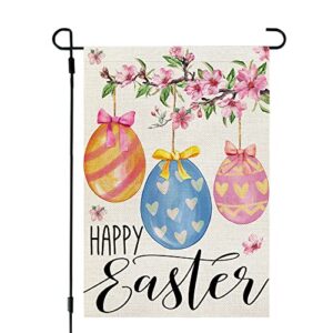 crowned beauty happy easter eggs garden flag floral 12×18 inch double sided for outside burlap small yard holiday decoration cf710-12
