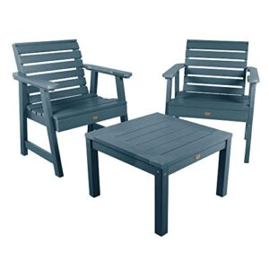 highwood weatherly 2 garden chairs with 1 square side table, 3-piece set, nantucket blue