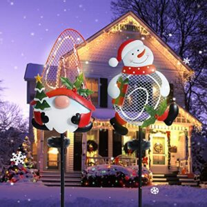 yinns solar christmas decorations, 2 pack chtistmas garden stakes snowman gnomes solar light outdoor christmas decorations for garden yard lawn pathway