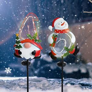 Yinns Solar Christmas Decorations, 2 Pack Chtistmas Garden Stakes Snowman Gnomes Solar Light Outdoor Christmas Decorations for Garden Yard Lawn Pathway