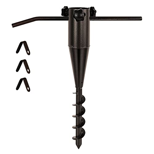 ERYTLLY No Dig Portable Screw In Umbrella Stand Heavy Duty- Beach Umbrella Base for Sand Ground Anchor Patio Flag, Pole Holder Garden - Brown Powder Coated Finish 2 Pack