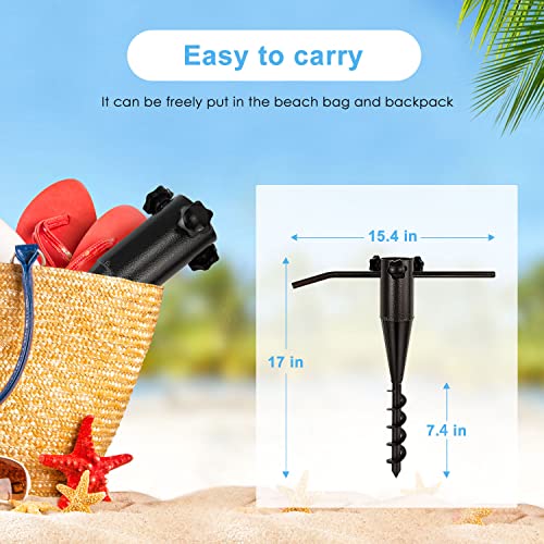 ERYTLLY No Dig Portable Screw In Umbrella Stand Heavy Duty- Beach Umbrella Base for Sand Ground Anchor Patio Flag, Pole Holder Garden - Brown Powder Coated Finish 2 Pack