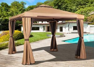 solaura patio gazebo 10 x 10 ft for garden, outdoor gazebo and waterproof canopy tent with mosquito netting and ventilate