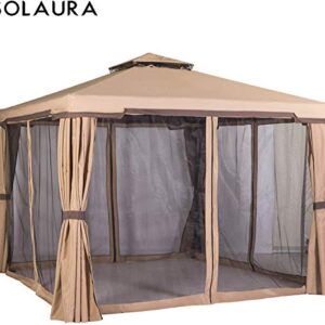 SOLAURA Patio Gazebo 10 x 10 FT for Garden, Outdoor Gazebo and Waterproof Canopy Tent with Mosquito Netting and Ventilate