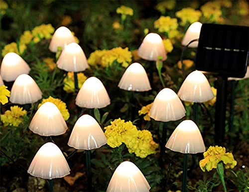 Mushroom String Lights Solar 12FT 12 LEDs Pathway Lights Waterproof Mushroom LED Fairy Lights Outdoor Mini Ground Plug Light for Christmas Yard Patio Gazebo Garden Party Landscape Light, Warm White