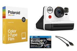 polaroid now i-type instant film camera (black and white) + polaroid color film bundle