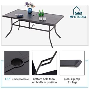 MFSTUDIO 7 Pieces Patio Dining Sets,Outdoor Furniture Set Including 1x 65 Rectangle Table and 6 High Back Sling Padded Swivel Chairs Metal Dining Set for Backyard,Garden,Deck