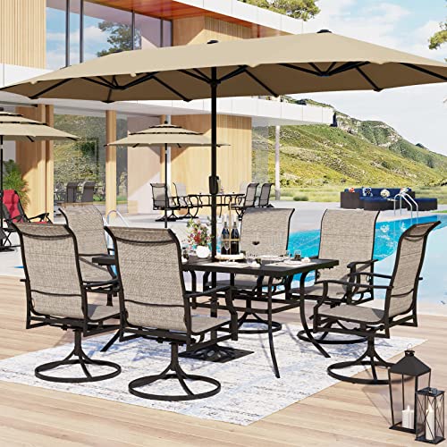 MFSTUDIO 7 Pieces Patio Dining Sets,Outdoor Furniture Set Including 1x 65 Rectangle Table and 6 High Back Sling Padded Swivel Chairs Metal Dining Set for Backyard,Garden,Deck