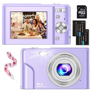 digital baby camera for kids teens boys girls adults,1080p 48mp kids camera with 32gb sd card,2.4” kids digital camera with 16x digital zoom, compact mini camera kid camera for kids/student（purple）