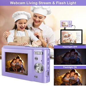 Digital Baby Camera for Kids Teens Boys Girls Adults,1080P 48MP Kids Camera with 32GB SD Card,2.4'' Kids Digital Camera with 16X Digital Zoom, Compact Mini Camera Kid Camera for Kids/Student（Purple）