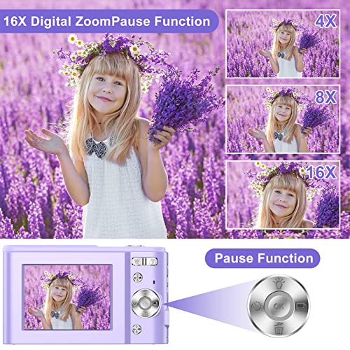 Digital Baby Camera for Kids Teens Boys Girls Adults,1080P 48MP Kids Camera with 32GB SD Card,2.4'' Kids Digital Camera with 16X Digital Zoom, Compact Mini Camera Kid Camera for Kids/Student（Purple）