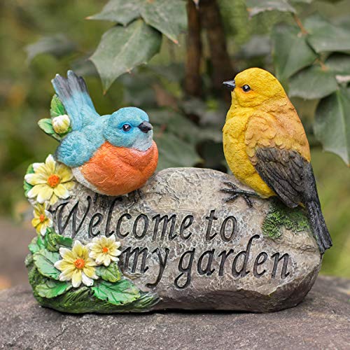 Bird Garden Decor, Welcome Sign Sculptures Statues for Yard Patio Lawn Funny Fairy Ornaments Outside Figurine Home Decorations