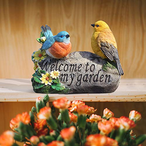 Bird Garden Decor, Welcome Sign Sculptures Statues for Yard Patio Lawn Funny Fairy Ornaments Outside Figurine Home Decorations