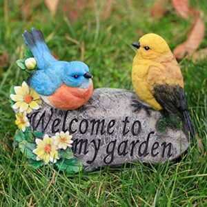 Bird Garden Decor, Welcome Sign Sculptures Statues for Yard Patio Lawn Funny Fairy Ornaments Outside Figurine Home Decorations