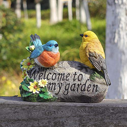 Bird Garden Decor, Welcome Sign Sculptures Statues for Yard Patio Lawn Funny Fairy Ornaments Outside Figurine Home Decorations