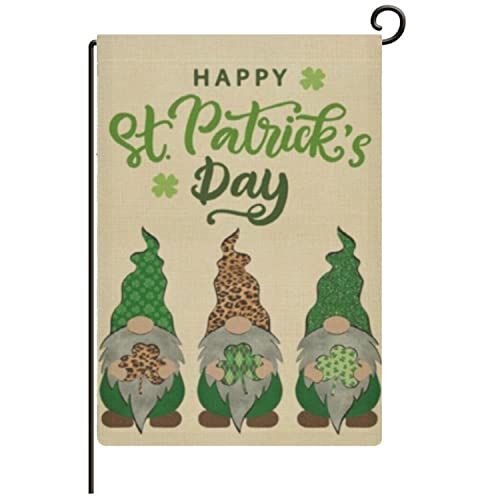 St. Patricks Day Gnomes Garden Flag Vertical Double Sided Burlap Yard Spring Shamrock Outdoor Decor 12.5 x 18 Inches-L17