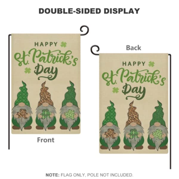 St. Patricks Day Gnomes Garden Flag Vertical Double Sided Burlap Yard Spring Shamrock Outdoor Decor 12.5 x 18 Inches-L17
