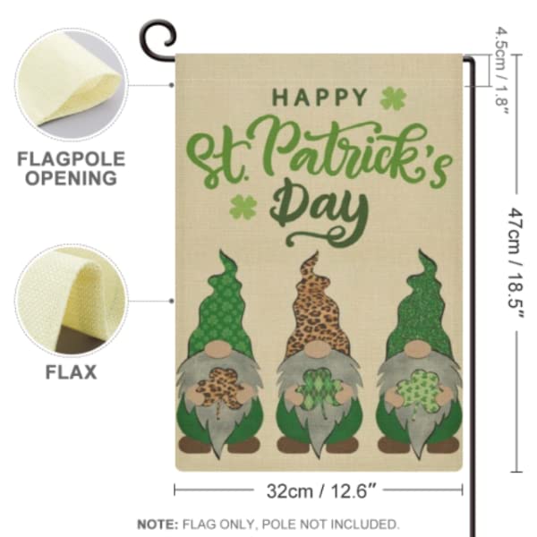 St. Patricks Day Gnomes Garden Flag Vertical Double Sided Burlap Yard Spring Shamrock Outdoor Decor 12.5 x 18 Inches-L17