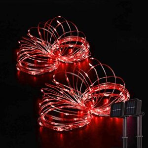 beewin outdoor solar string lights, 2 pack 33ft 100l solar copper fairy lights,8 modes twinkle lights decor for indoor outdoor patio yard trees christmas wedding party (red)