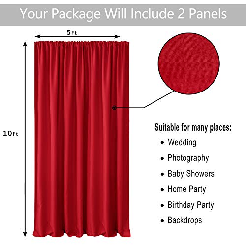 Hiasan Red Backdrop Curtains for Parties, Polyester Photography Backdrop Drapes for Family Gatherings, Wedding Decorations, 5ftx10ft, Set of 2 Panels