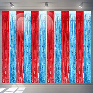 circus carnival red blue tinsel foil fringe curtains – dr seuss birthday dr. suess cat in the hat theme party indoor outdoor decoration photo props backdrops nurse graduation party supplies