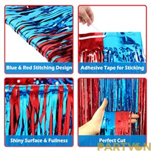 Circus Carnival Red Blue Tinsel Foil Fringe Curtains - Dr Seuss Birthday Dr. Suess Cat in The Hat Theme Party Indoor Outdoor Decoration Photo Props Backdrops Nurse Graduation Party Supplies