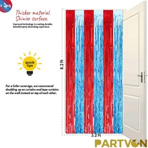 Circus Carnival Red Blue Tinsel Foil Fringe Curtains - Dr Seuss Birthday Dr. Suess Cat in The Hat Theme Party Indoor Outdoor Decoration Photo Props Backdrops Nurse Graduation Party Supplies